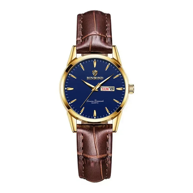 Luxury Waterproof Couples Watch for Men and Women - Quartz Calendar Timepiece with Leather Strap - Buzzastore