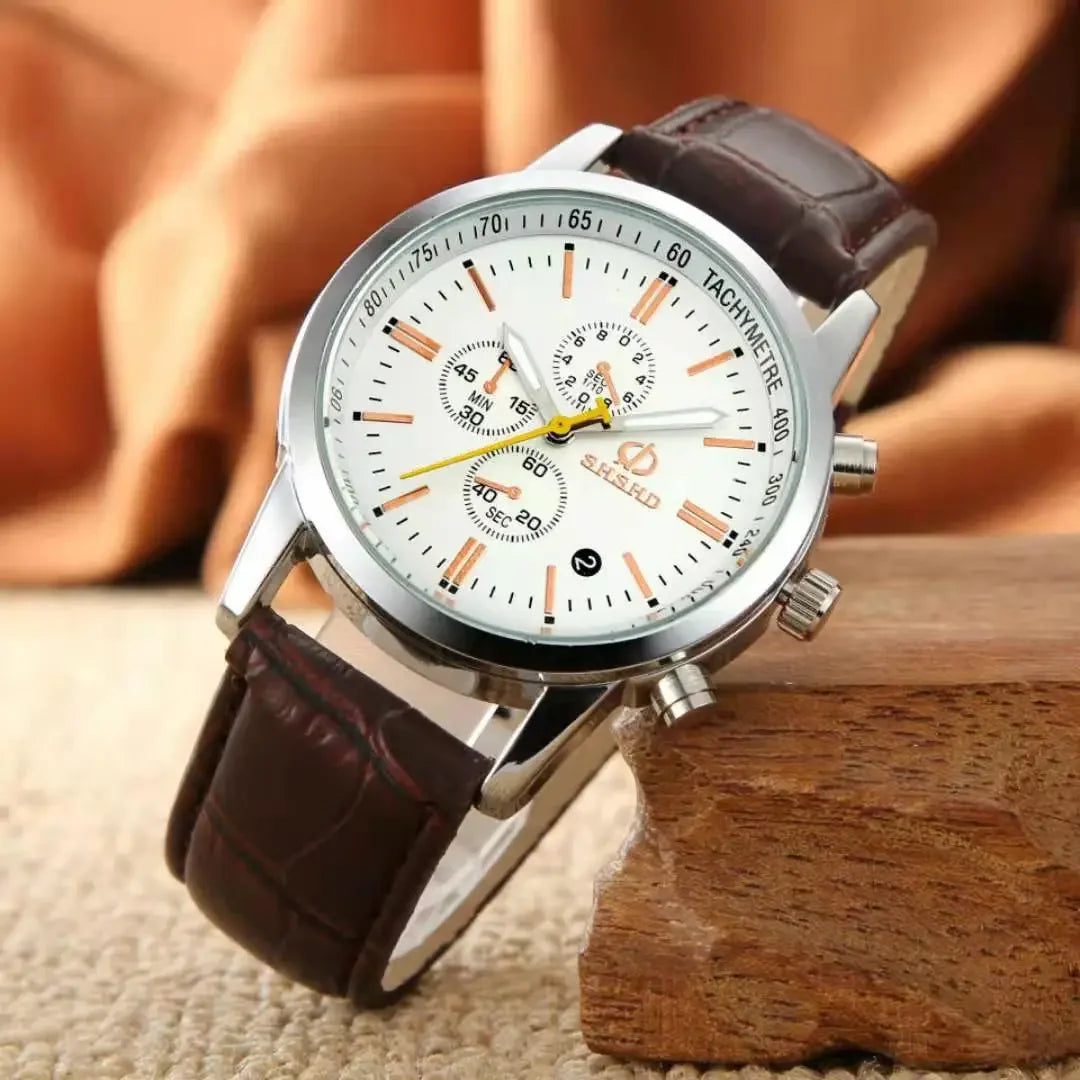 Mens Casual Quartz Watch with Three Eyes and Six Stitch Design - Stylish Leisure Strap - Buzzastore