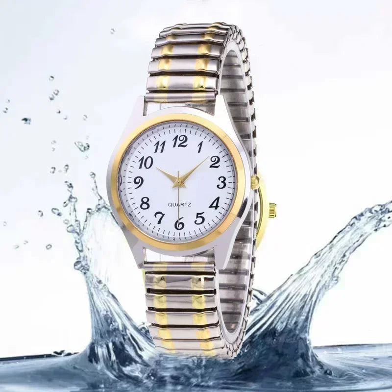 Couples Stainless Steel Quartz Wristwatch with Elastic Strap - Elegant Business Style for Men and Women - Buzzastore