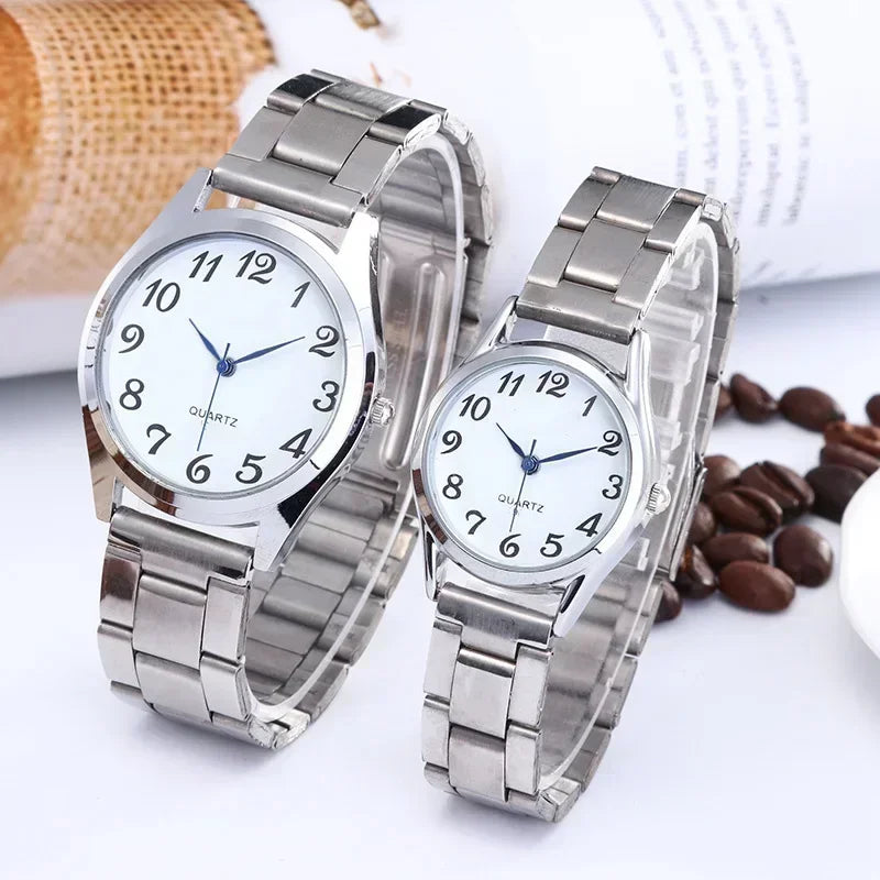 Couples Stainless Steel Quartz Wristwatch with Elastic Strap - Elegant Business Style for Men and Women - Buzzastore