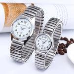 Stainless Steel Couple Wrist Watches with Alloy Band - Business Quartz Movement Elastic Strap - Buzzastore