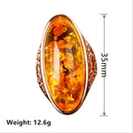 Elegant Oval Amber Ring for Women - Golden Gothic Fashion Jewelry for Parties - Buzzastore