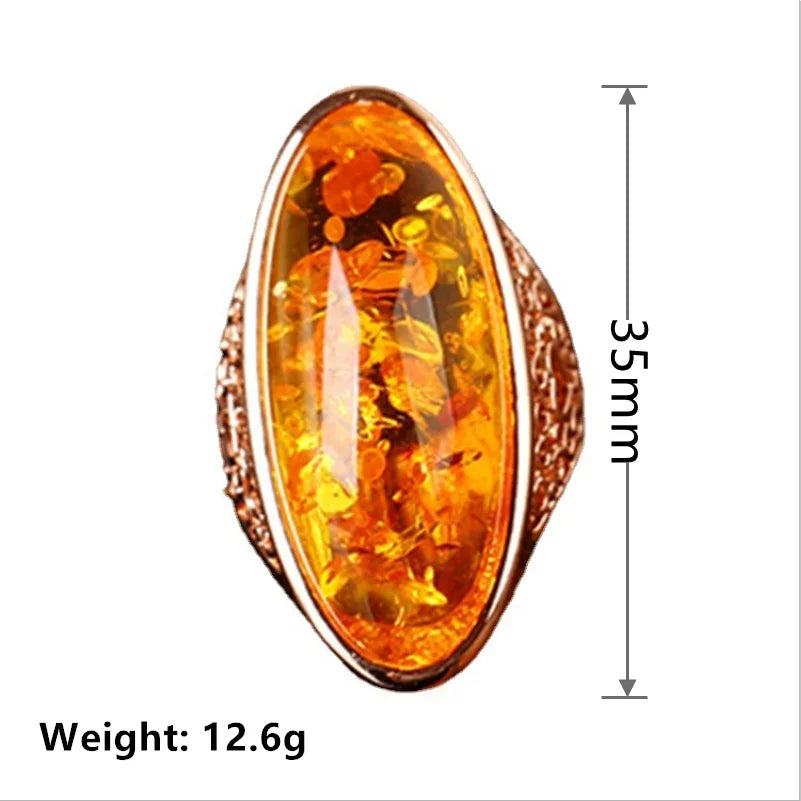 Elegant Oval Amber Ring for Women - Golden Gothic Fashion Jewelry for Parties - Buzzastore