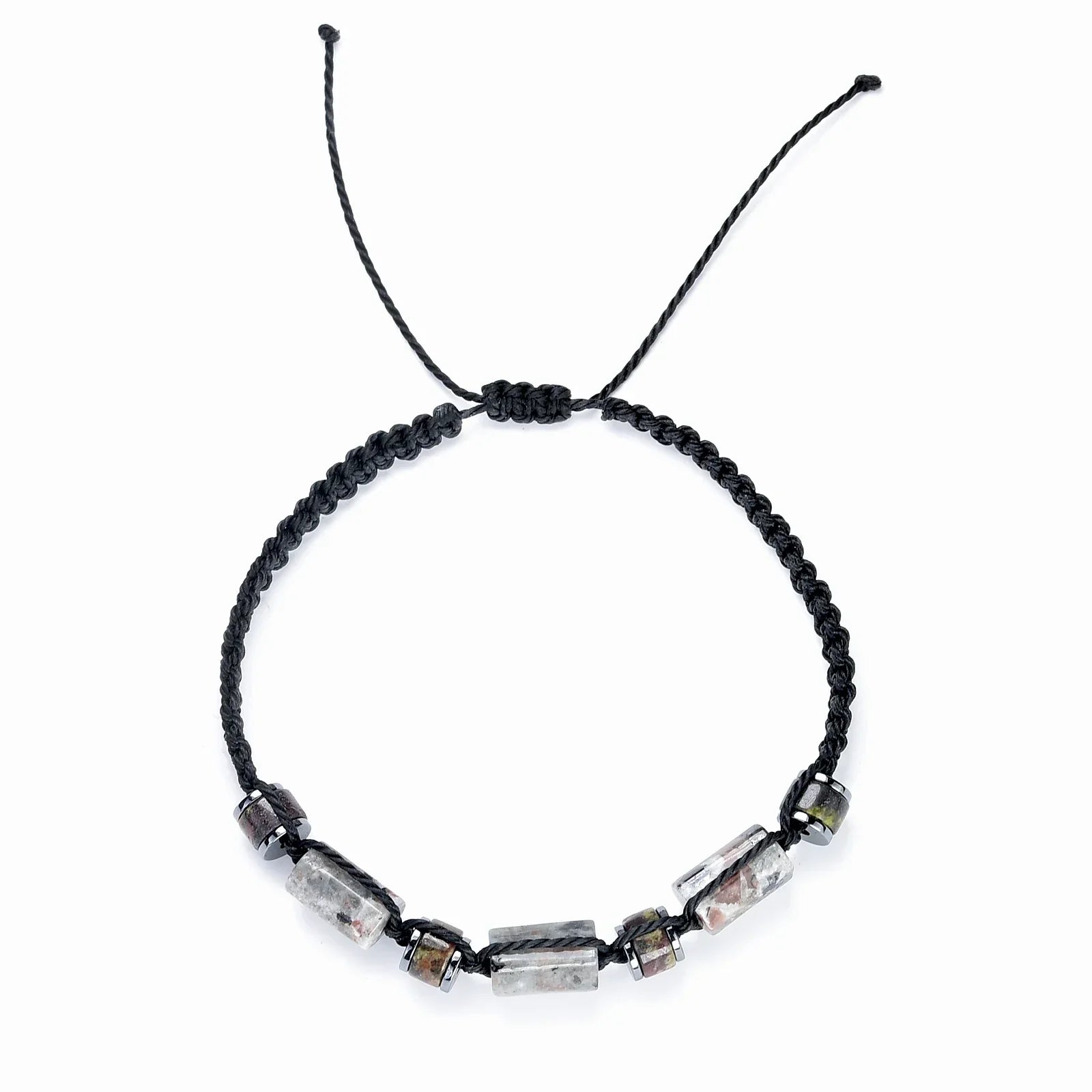Mens Braided Beach Bracelet with Yooperlite Bloodstone Beads - UV Reactive Crystal Jewelry Gift - Buzzastore