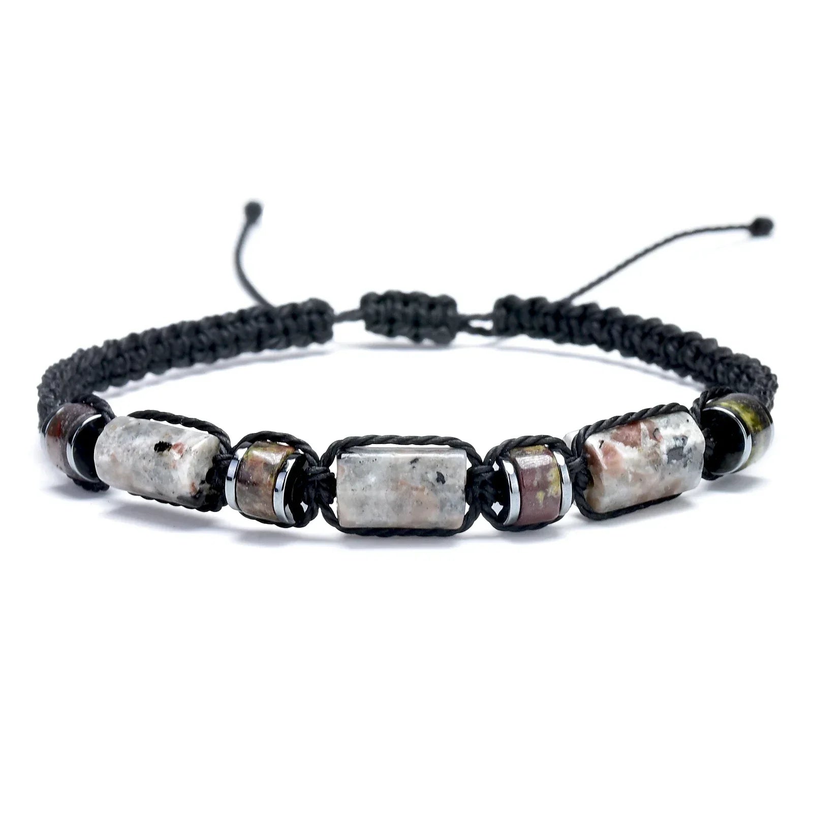 Mens Braided Beach Bracelet with Yooperlite Bloodstone Beads - UV Reactive Crystal Jewelry Gift - Buzzastore
