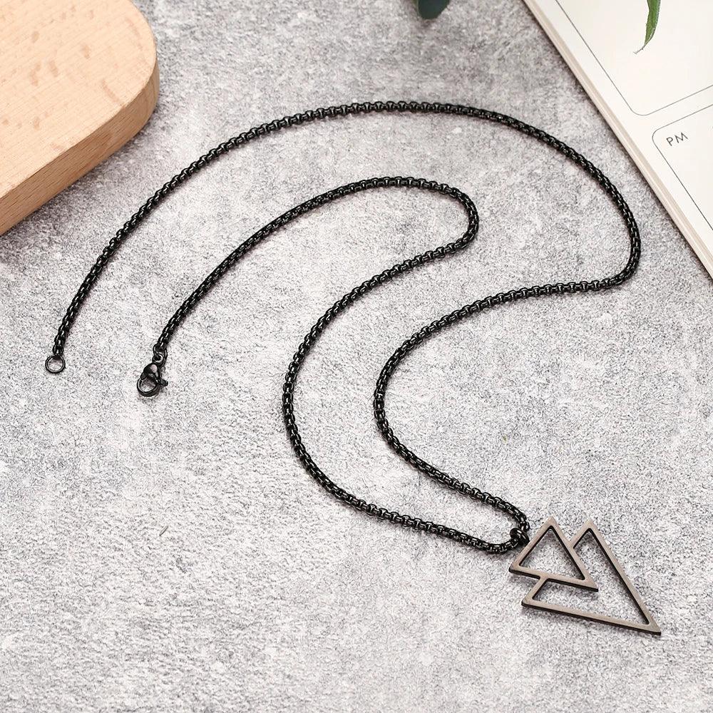 Punk Triangle Stainless Steel Pendant Necklace for Men - Stylish Party Jewelry Gift No Fade Color - Buzzastore