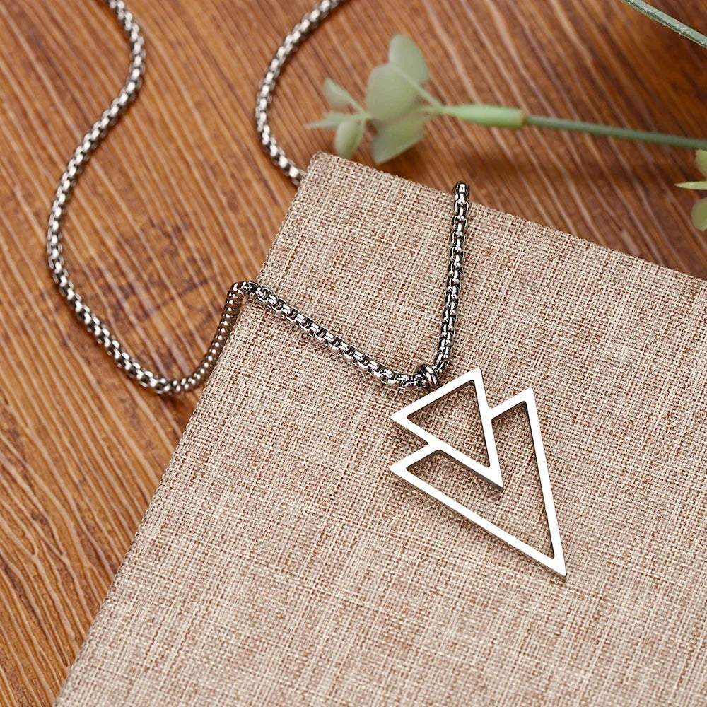 Punk Triangle Stainless Steel Pendant Necklace for Men - Stylish Party Jewelry Gift No Fade Color - Buzzastore