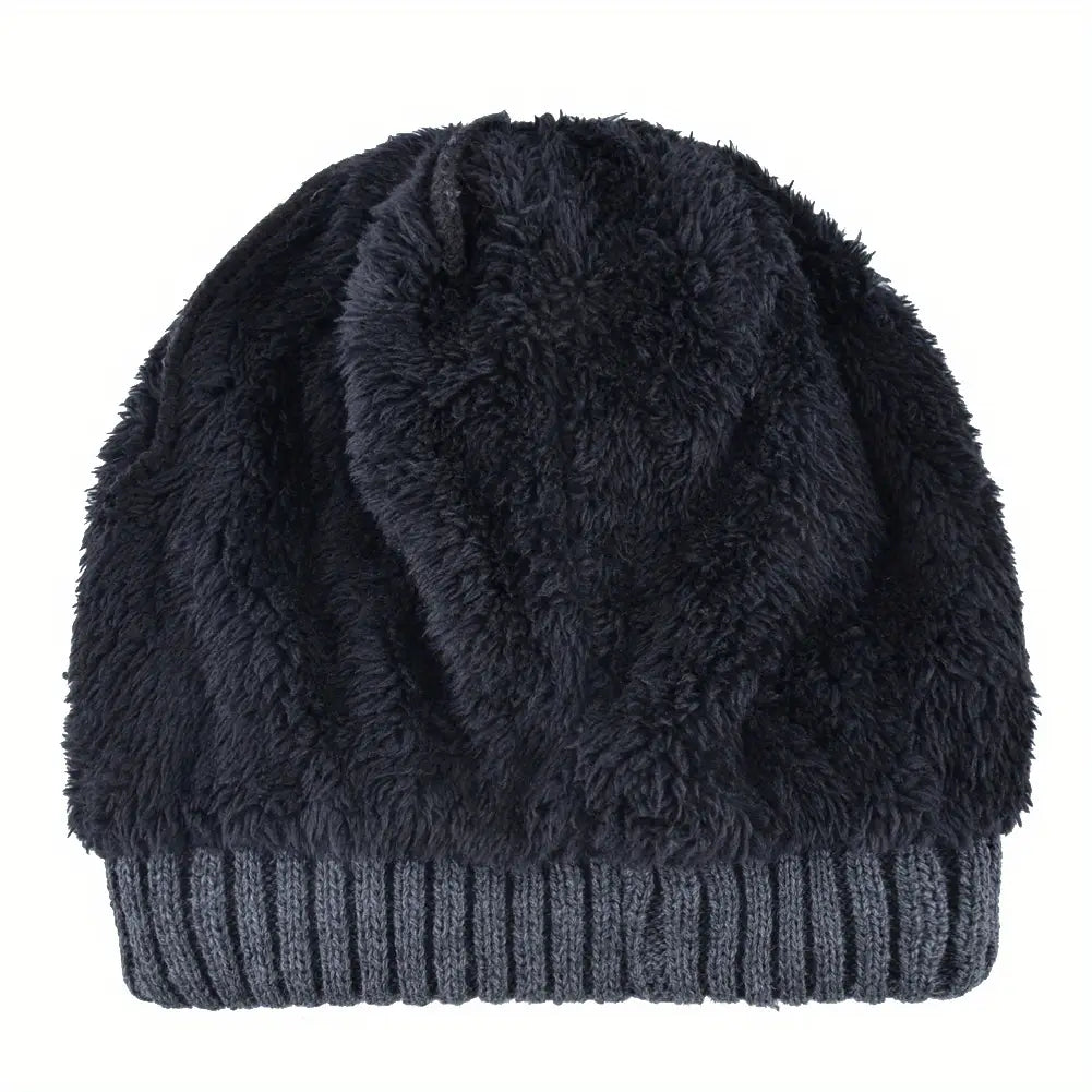 1pc Warm Plush Lined Skull Beanie For Men & Women Pull-On Hats Winter Accessories Gift