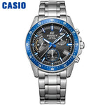 Silver and blue Casio Edifice watch, a stylish jewelry piece and professional wristwatch