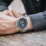 Silver chronograph wristwatch from Casio, a premium watch accessory for professionals