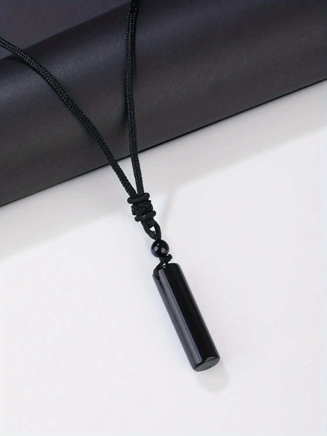 Black Obsidian Pendant Natural Crystal Braided Rope Necklace