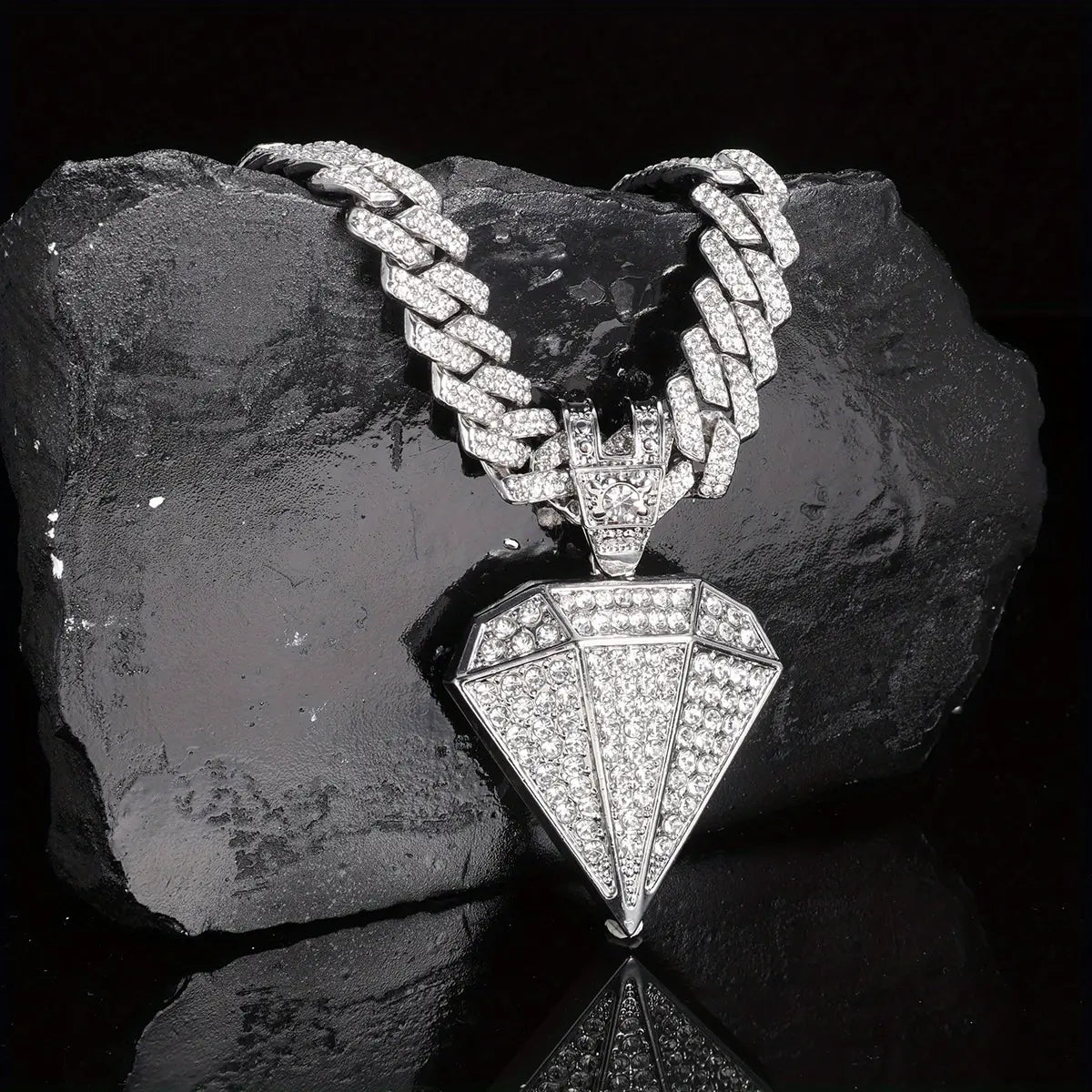 Gold Diamond Pendant Necklace Golden Rhinestone Pendant Necklace Diamond Pendant Miami Cuban Chain
