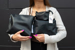 Leather Cosmetic Bag, Black - Large