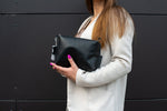 Leather Cosmetic Bag, Black - Medium