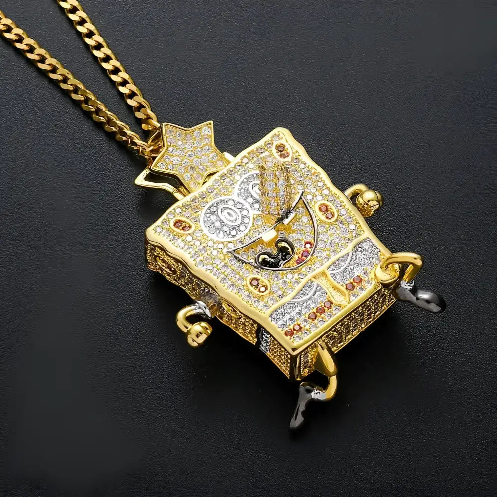 Jeweled SpongeBob SquarePants pendant necklace.