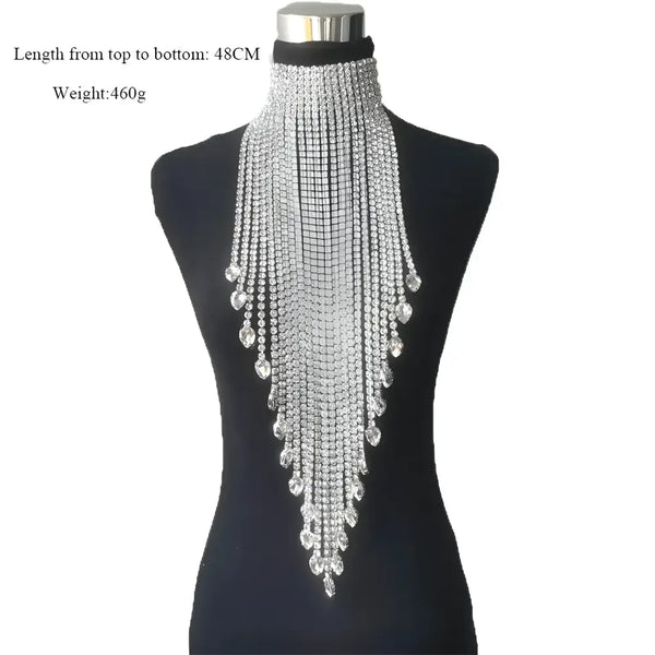 Rhinestone fringe collar necklace.