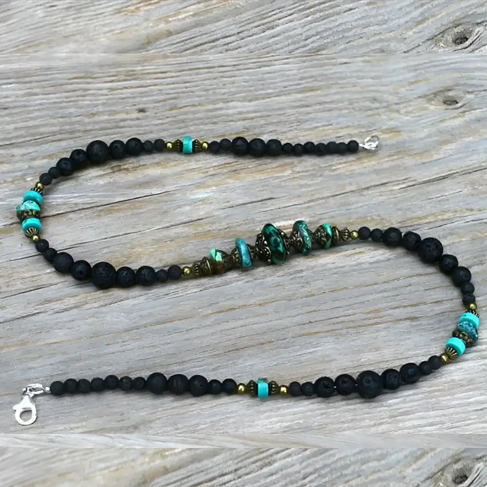 Beaded necklace with turquoise accents.