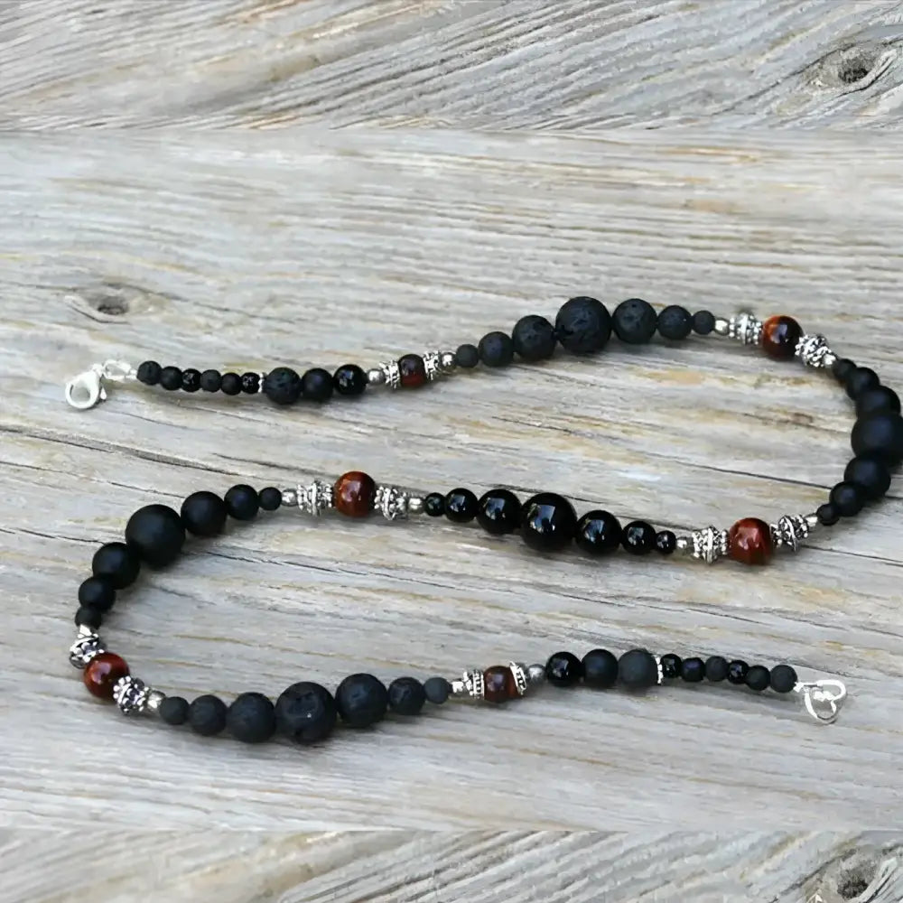 Beaded black and brown necklace.