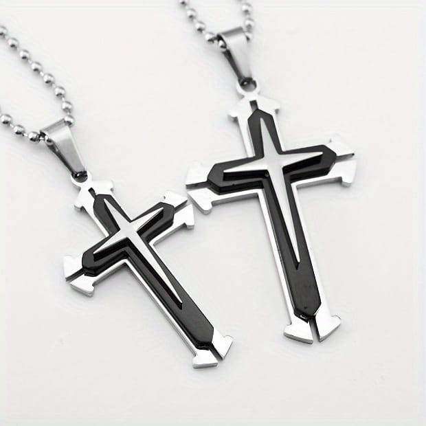 Blue Silver Cross Pendant Necklace Zinc Alloy Accessories