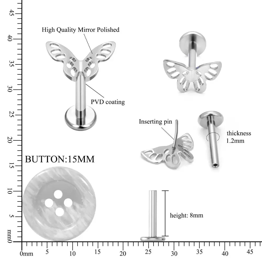 Butterfly labret piercing jewelry.
