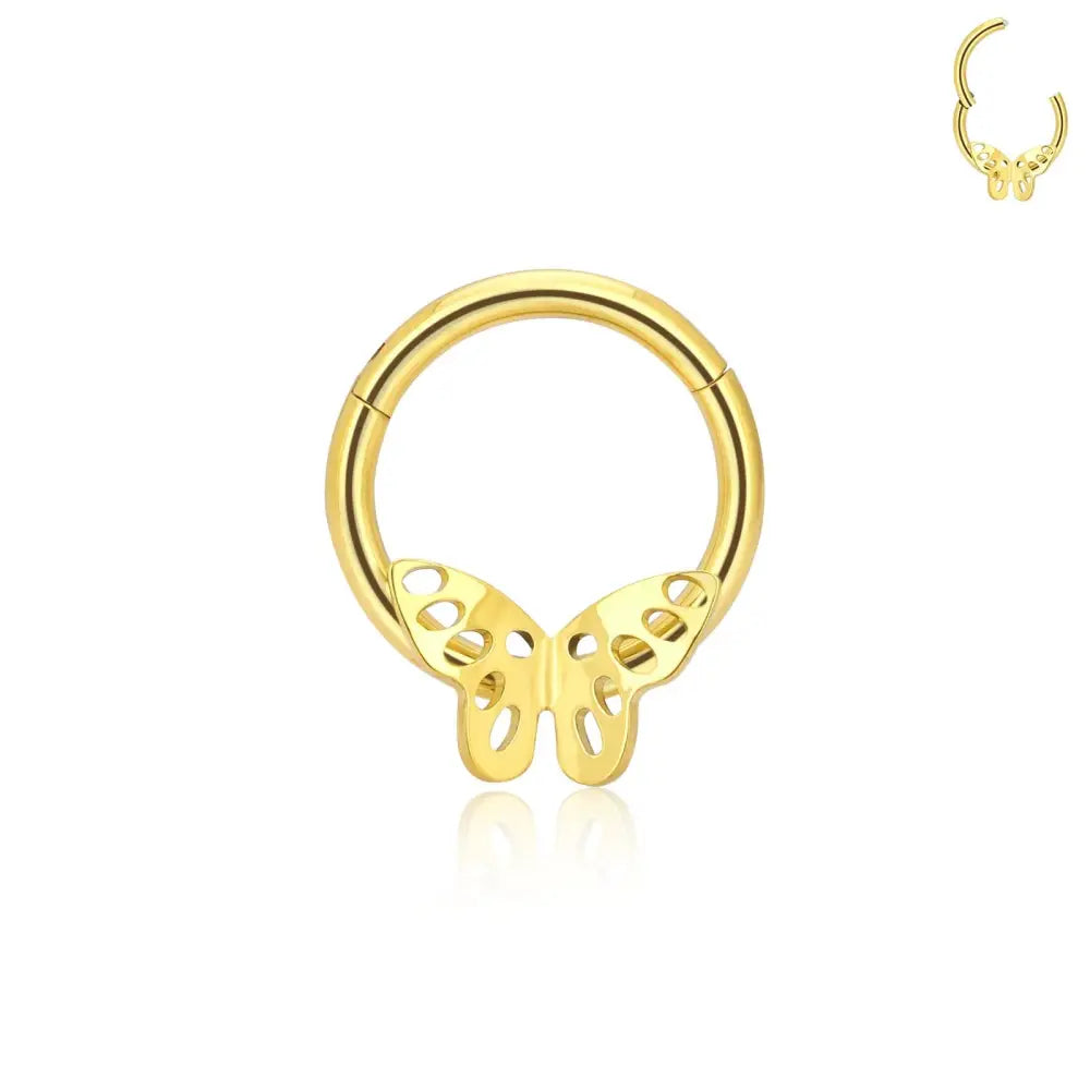 Gold-toned butterfly hinged segment ring.