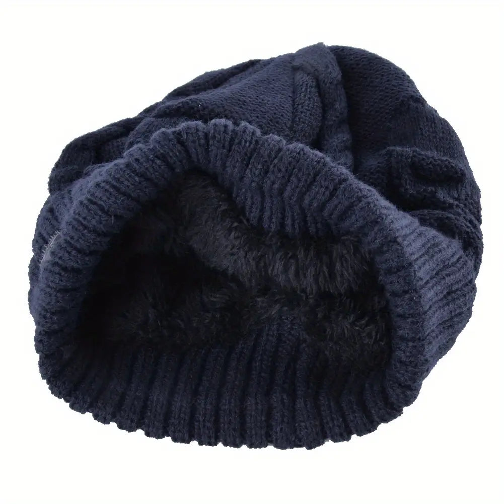 1pc Warm Plush Lined Skull Beanie For Men & Women Pull-On Hats Winter Accessories Gift
