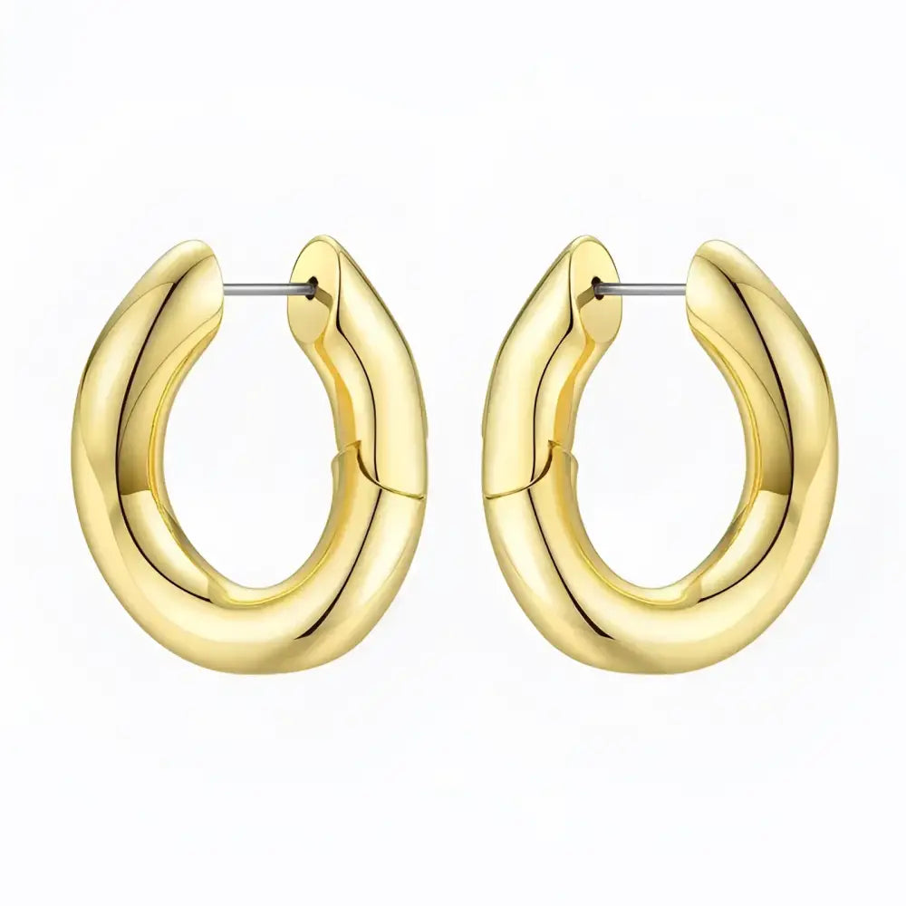Pair of gold hoop earrings.