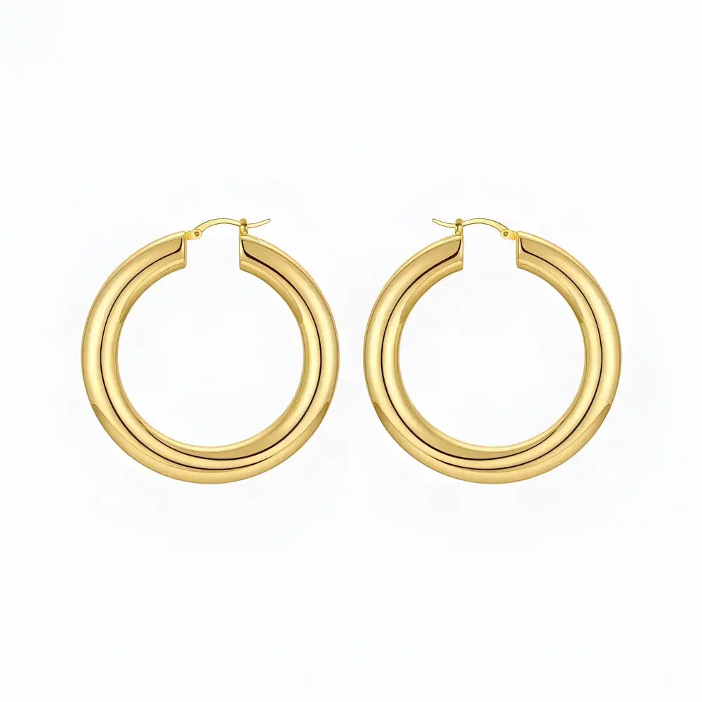 Pair of gold hoop earrings.