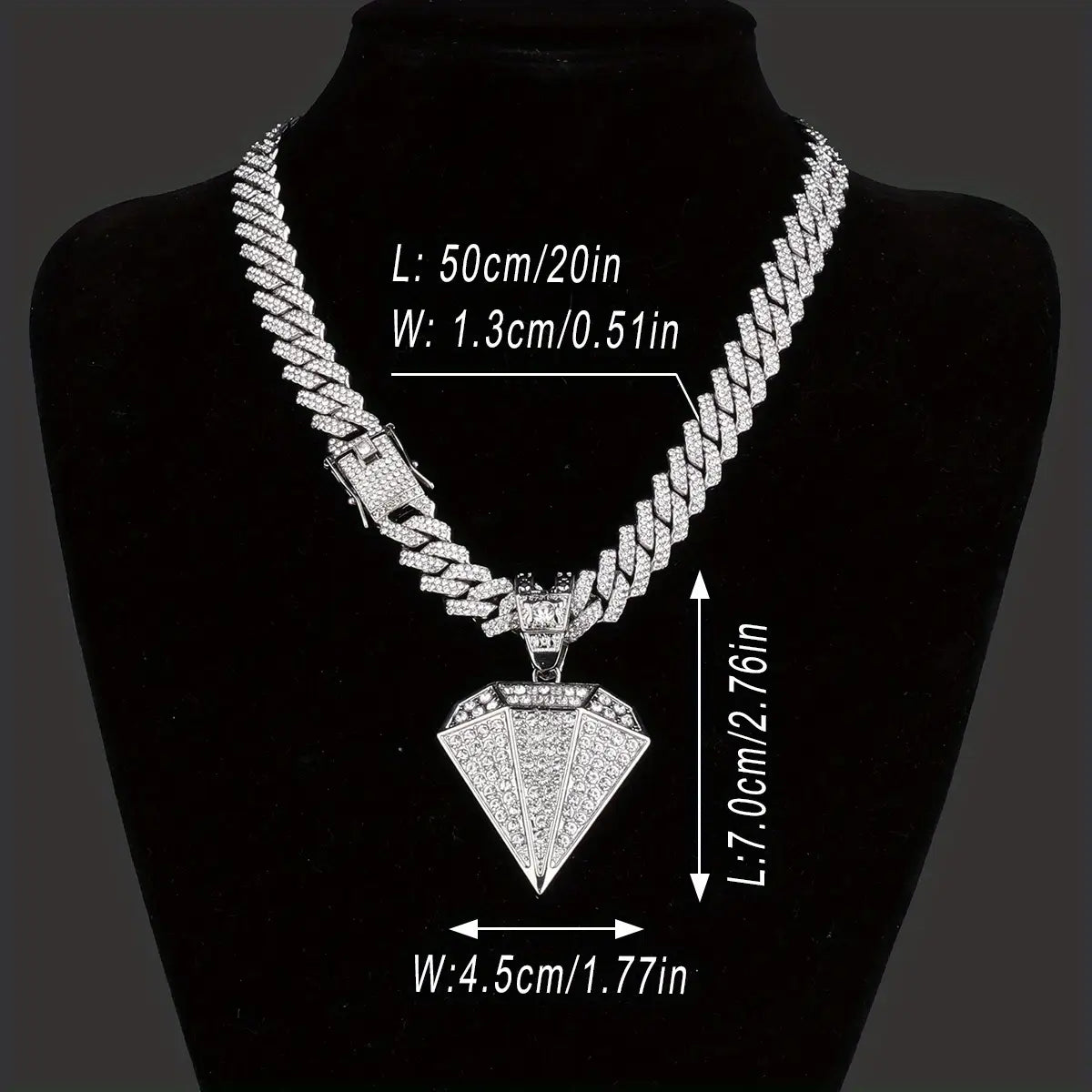 Gold Diamond Pendant Necklace Golden Rhinestone Pendant Necklace Diamond Pendant Miami Cuban Chain