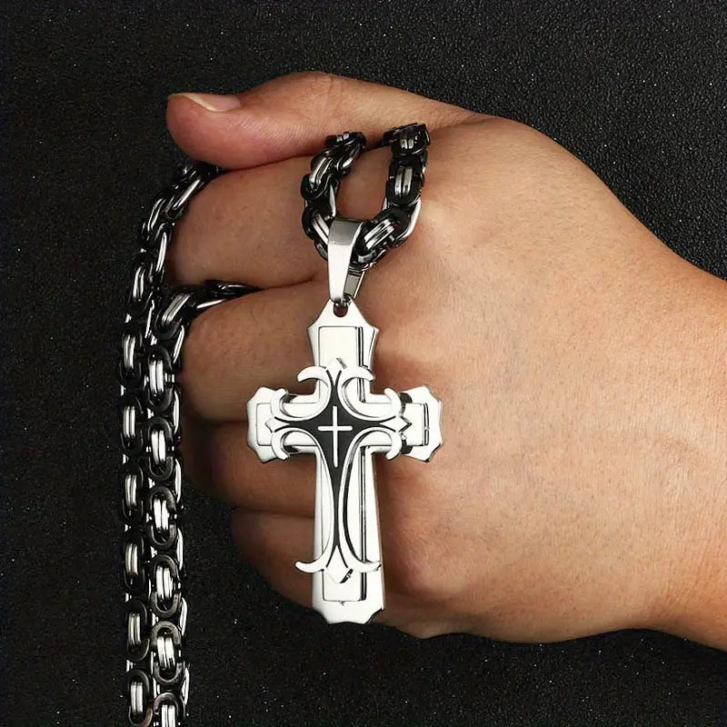 Two-Tone Cross Stainless Steel Pendant Necklace