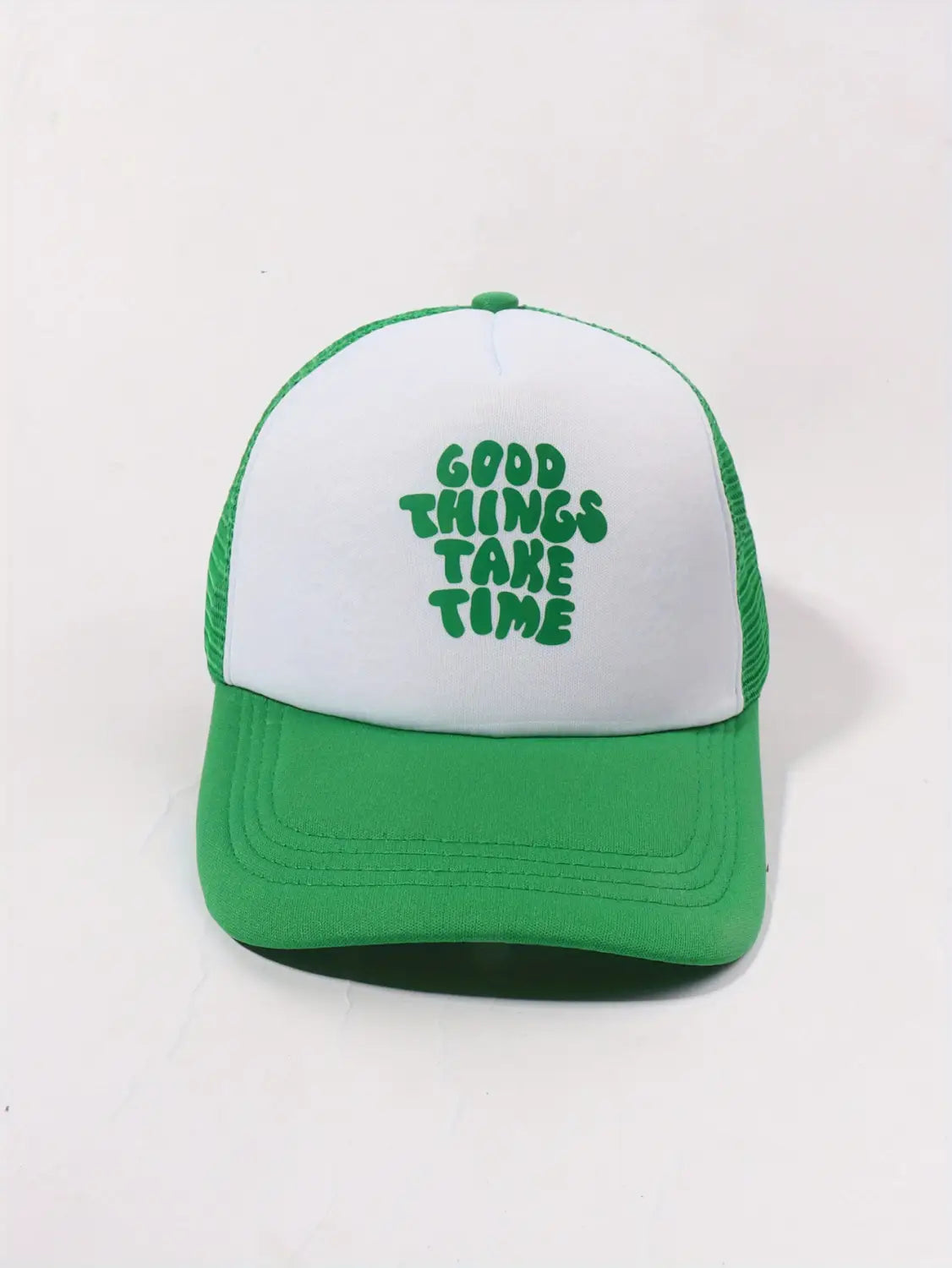 Printed Mesh Trucker Hat Good Things Take Time Color Block Baseball Cap Unisex Simple Breathable Dad Hats For Women Men