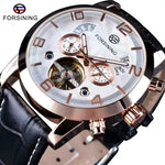 Forsining automatic watch with subdials and black leather strap, stylish men’s watch