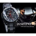 Black skeleton dial watch from FORSINING Stainless Steel Mechanical Wristwatches, a stylish accessory