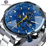 Blue-faced automatic stainless steel wristwatch, a stylish accessory from FORSINING Watches
