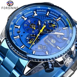 Blue and silver stainless steel mechanical wristwatch from FORSINING jewelry collection