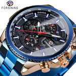 Blue and gold stainless steel mechanical wristwatch from Forsining watches collection
