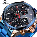 Blue and gold stainless steel mechanical wristwatch from Forsining watches collection