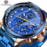 Blue and gold stainless steel mechanical wristwatch from FORSINING jewelry collection