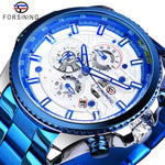 Blue and silver stainless steel mechanical wristwatch from FORSINING watches accessories