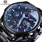 Black mechanical wristwatch with blue accents from FORSINING Stainless Steel Watches collection