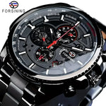 Black chronograph wristwatch from FORSINING Stainless Steel Mechanical Watches, premium accessories
