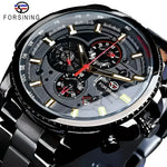 Black mechanical wristwatch with stainless steel case, a stylish accessory from FORSINING Watches