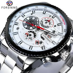 Silver and white stainless steel chronograph watch from FORSINING Stainless Steel Mechanical Wristwatches, ideal accessories