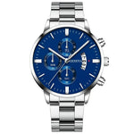 Geneva Blue Stainless Steel Watch for Men - Elegant Silver Design - Buzzastore