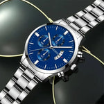 Geneva Blue Stainless Steel Watch for Men - Elegant Silver Design - Buzzastore