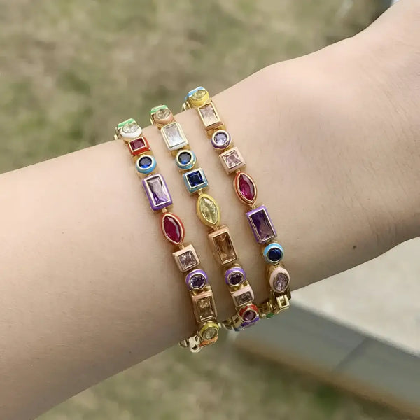 Colorful gemstone bracelets.