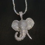 Diamond-encrusted elephant pendant necklace.