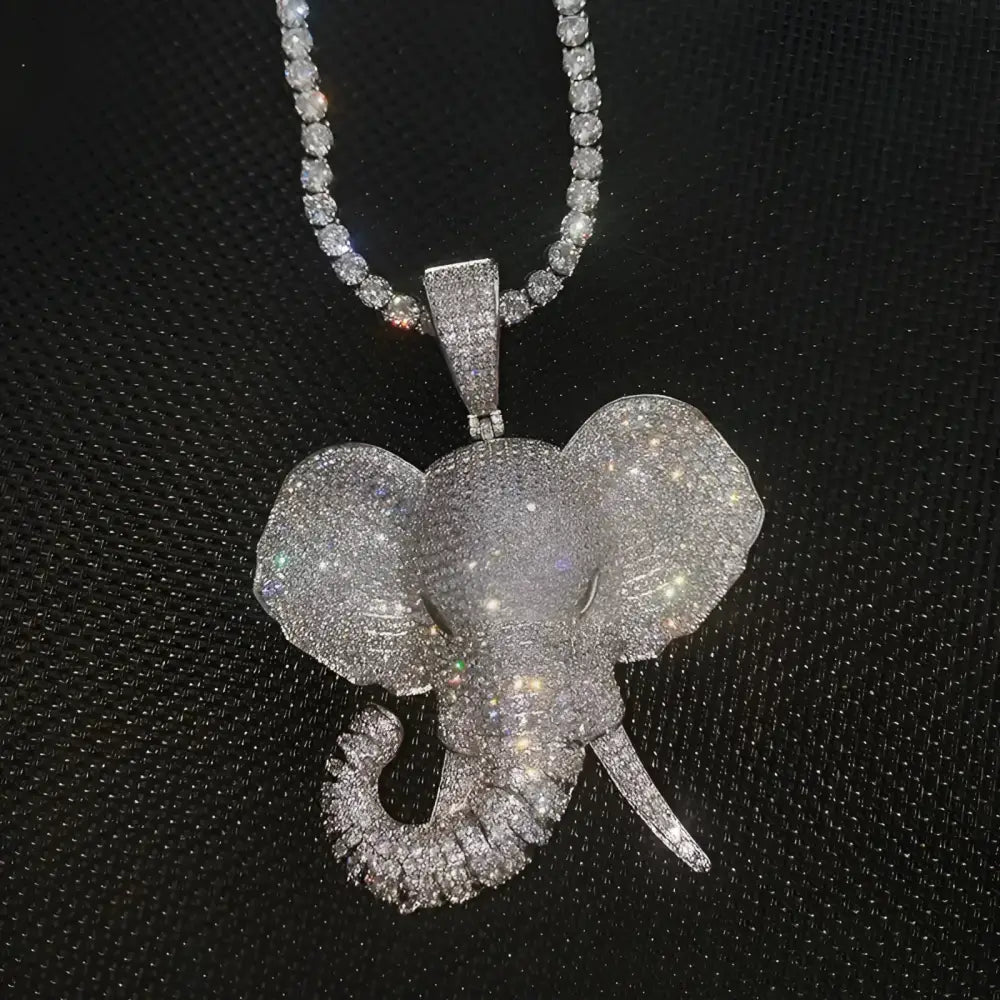 Diamond-encrusted elephant pendant necklace.