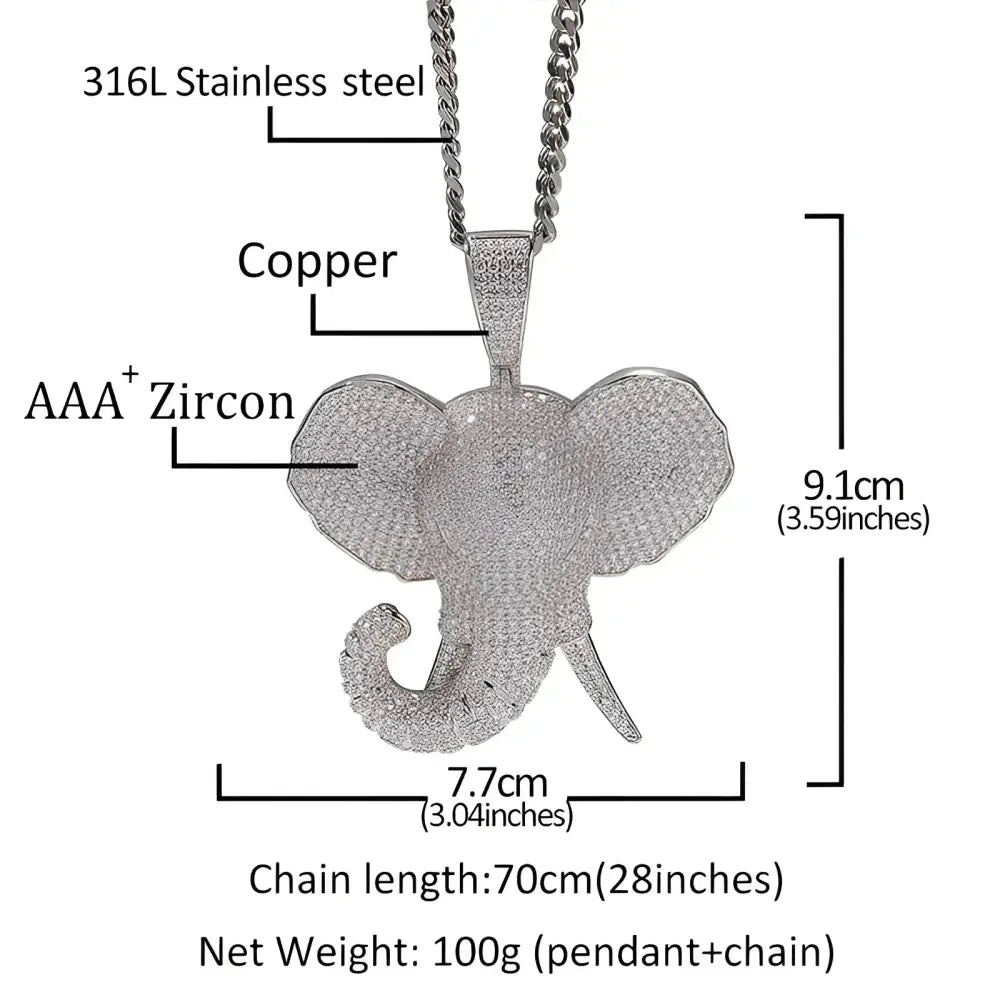 Elephant pendant necklace with zircon stones.