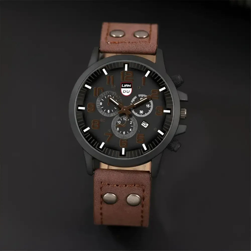 Mens Black Leather Chronograph Watch - Casual Style for Everyday Wear - Buzzastore
